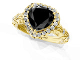 Yellow gold Fancy Black Heart Cut Halo Diamond Solitaire with Filigree Band and Four-Prong Setting_1