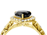Yellow gold Fancy Black Heart Cut Halo Diamond Solitaire with Filigree Band and Four-Prong Setting_4