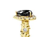 Yellow gold Fancy Black Heart Cut Halo Diamond Solitaire with Filigree Band and Four-Prong Setting_5
