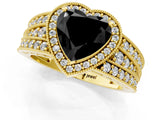 Yellow gold Fancy Black Heart Cut Halo Diamond Split Shank Ring with Prong Setting_1