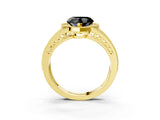 Yellow gold Fancy Black Heart Cut Halo Diamond Split Shank Ring with Prong Setting_3