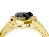 Yellow gold Fancy Black Heart Cut Halo Diamond Split Shank Ring with Prong Setting_4