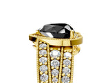Yellow gold Fancy Black Heart Cut Halo Diamond Split Shank Ring with Prong Setting_5