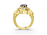 Yellow gold Fancy Black Heart Cut Halo Milgrain Diamond Engagement Ring with Leaf Band and Four-Prong Setting_3
