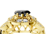 Yellow gold Fancy Black Heart Cut Halo Milgrain Diamond Engagement Ring with Leaf Band and Four-Prong Setting_4