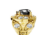 Yellow gold Fancy Black Heart Cut Halo Milgrain Diamond Engagement Ring with Leaf Band and Four-Prong Setting_5