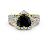 Yellow gold Fancy Black Heart Cut Halo Pavé Diamond Engagement Ring with Split Shank and Four-Prong Setting_3
