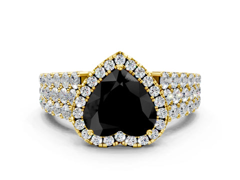 Yellow gold Fancy Black Heart Cut Halo Pavé Diamond Engagement Ring with Split Shank and Four-Prong Setting_3