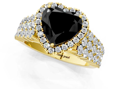 Yellow gold Fancy Black Heart Cut Halo Pavé Diamond Engagement Ring with Split Shank and Four-Prong Setting_4