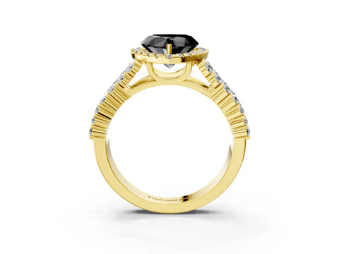 Yellow gold Fancy Black Heart Cut Halo Pavé Diamond Engagement Ring with Split Shank and Four-Prong Setting_6