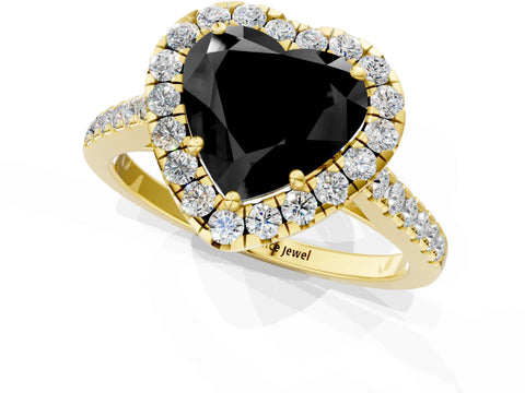 Yellow gold Fancy Black Heart Cut Halo Pave Diamond Engagement Ring with Four-Prong Setting_1
