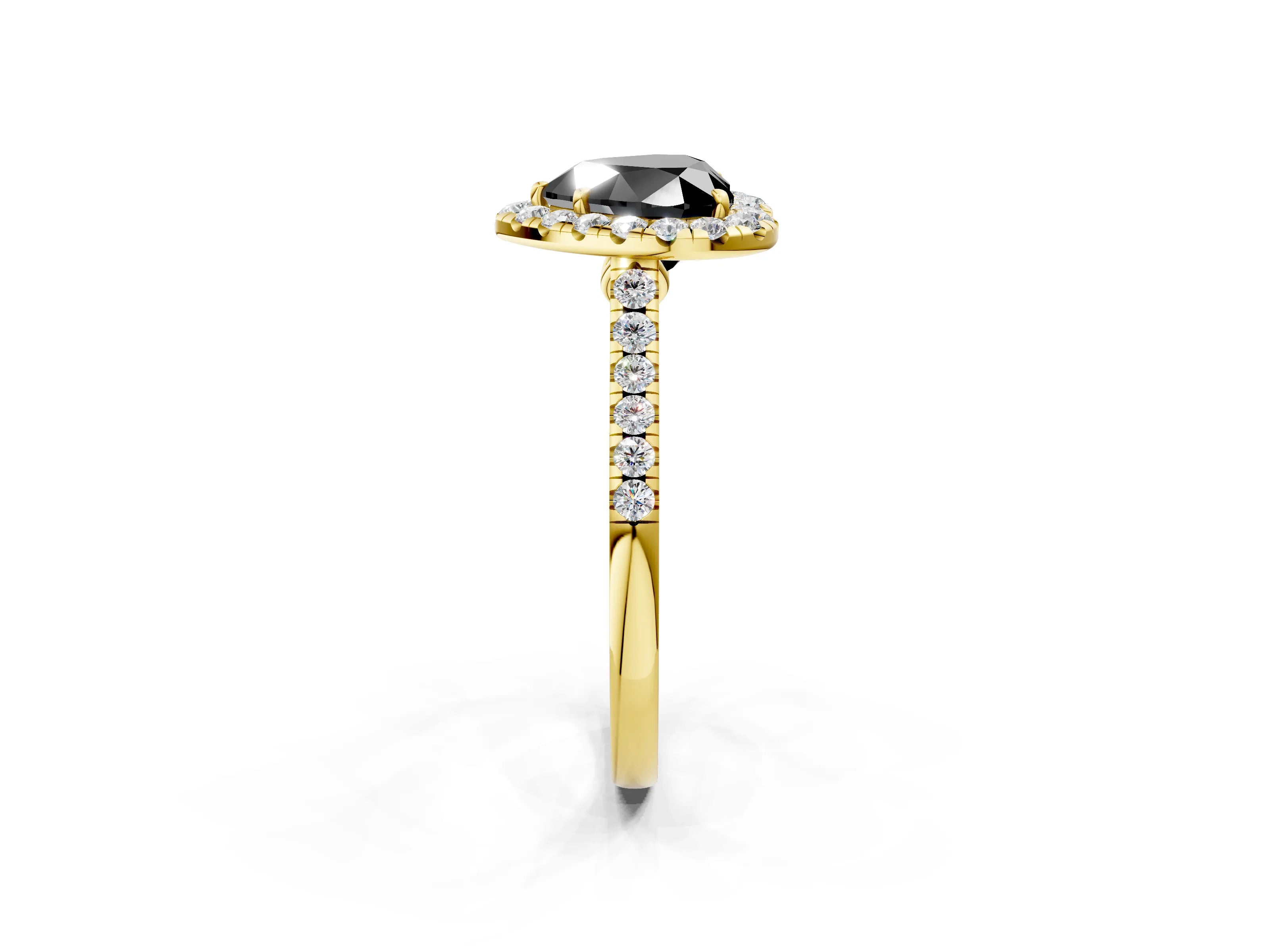 Yellow gold Fancy Black Heart Cut Halo Pave Diamond Engagement Ring with Four-Prong Setting_2