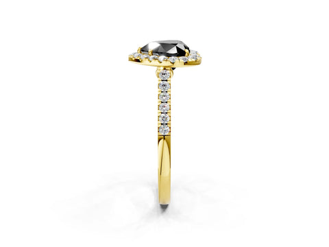 Yellow gold Fancy Black Heart Cut Halo Pave Diamond Engagement Ring with Four-Prong Setting_2