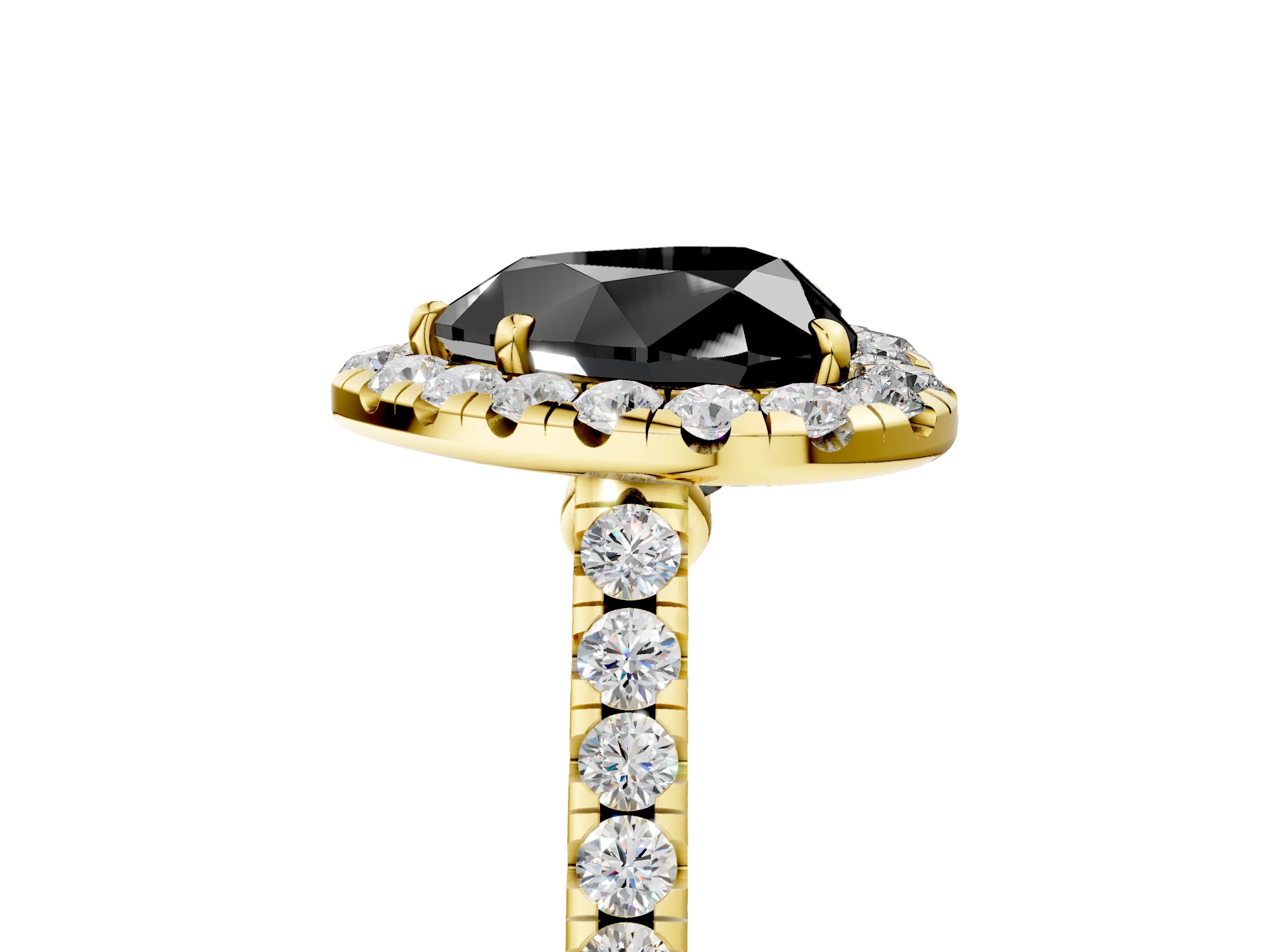 Yellow gold Fancy Black Heart Cut Halo Pave Diamond Engagement Ring with Four-Prong Setting_5