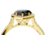 Yellow gold Fancy Black Heart Cut Halo Round Diamond Pavé Band with Four-Prong Setting_7