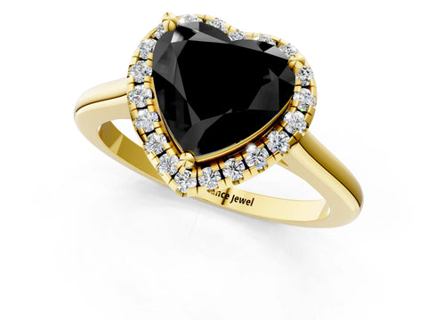 Yellow gold Fancy Black Heart Cut Halo Round Diamond Solitaire Engagement Ring with Pave Band and Four-Prong Setting_13