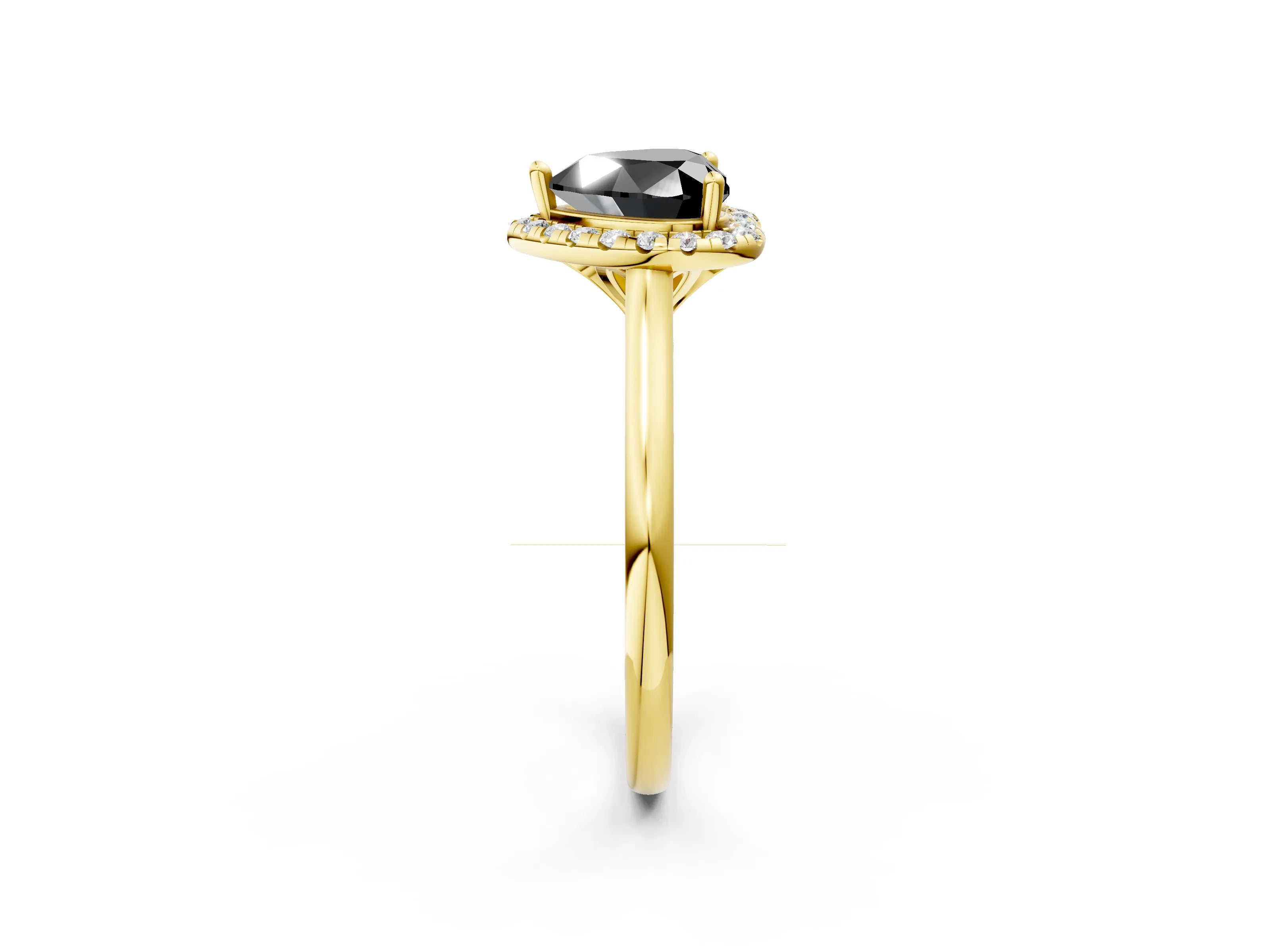 Yellow gold Fancy Black Heart Cut Halo Round Diamond Solitaire Engagement Ring with Pave Band and Four-Prong Setting_14
