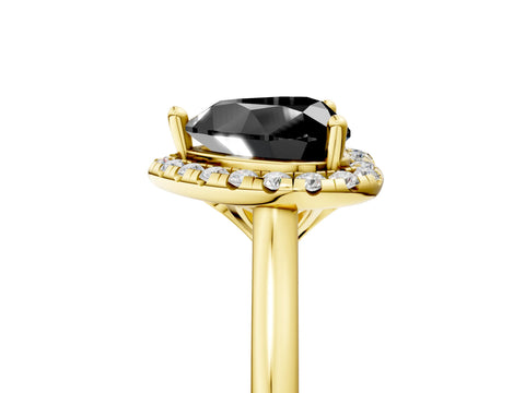 Yellow gold Fancy Black Heart Cut Halo Round Diamond Solitaire Engagement Ring with Pave Band and Four-Prong Setting_17