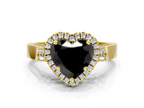 Yellow gold Fancy Black Heart Cut Halo Round Diamond Twist Band with Four-Prong Setting