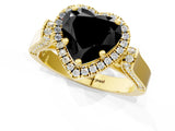 Yellow gold Fancy Black Heart Cut Halo Round Diamond Twist Band with Four-Prong Setting_1