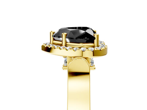 Yellow gold Fancy Black Heart Cut Halo Round Diamond Twist Band with Four-Prong Setting_5
