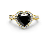 Yellow gold Fancy Black Heart Cut Halo Twist Band with Four-Prong Setting_12