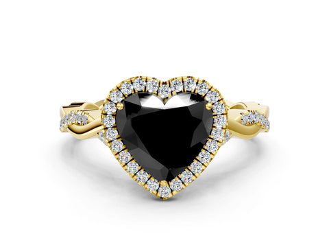 Yellow gold Fancy Black Heart Cut Halo Twist Band with Four-Prong Setting_12