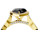 Yellow gold Fancy Black Heart Cut Halo Twist Band with Four-Prong Setting_16