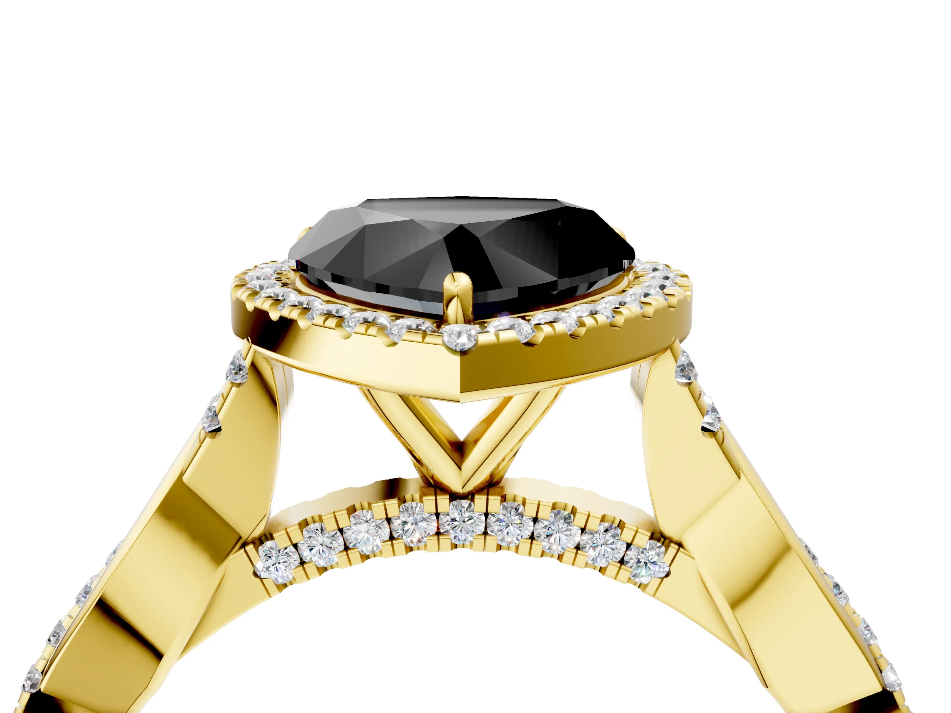 Yellow gold Fancy Black Heart Cut Halo Twist Band with Four-Prong Setting_4