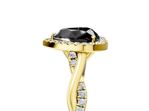Yellow gold Fancy Black Heart Cut Halo Twist Band with Four-Prong Setting_5