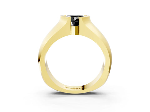 Yellow gold Fancy Black Heart Cut Solitaire Bezel Set Diamond Ring with Wide Band_3