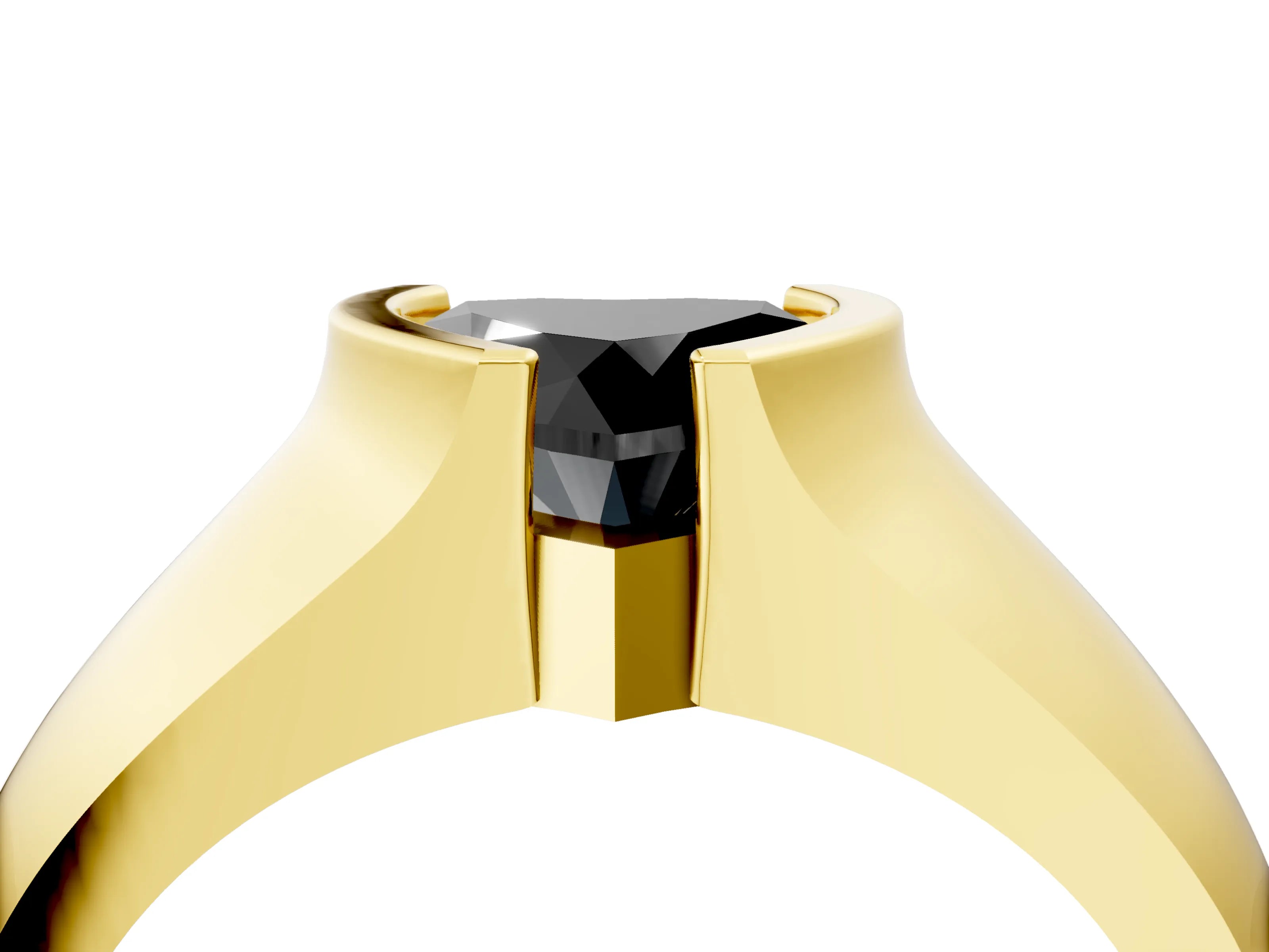 Yellow gold Fancy Black Heart Cut Solitaire Bezel Set Diamond Ring with Wide Band_4