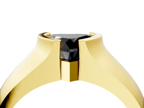 Yellow gold Fancy Black Heart Cut Solitaire Bezel Set Diamond Ring with Wide Band_4