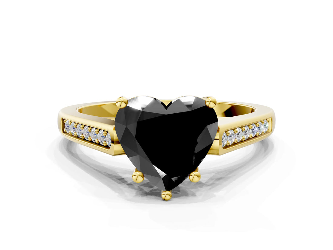 Yellow gold Fancy Black Heart Cut Solitaire Cathedral Diamond Engagement Ring with Channel-Set Band and Four-Prong Setting_3