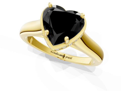 Yellow gold Fancy Black Heart Cut Solitaire Diamond Engagement Ring with Four-Prong Setting and Tapered Band_1
