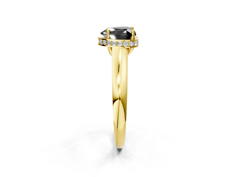 Yellow gold Fancy Black Heart Cut Solitaire Diamond Engagement Ring with Four-Prong Setting and Tapered Band_2