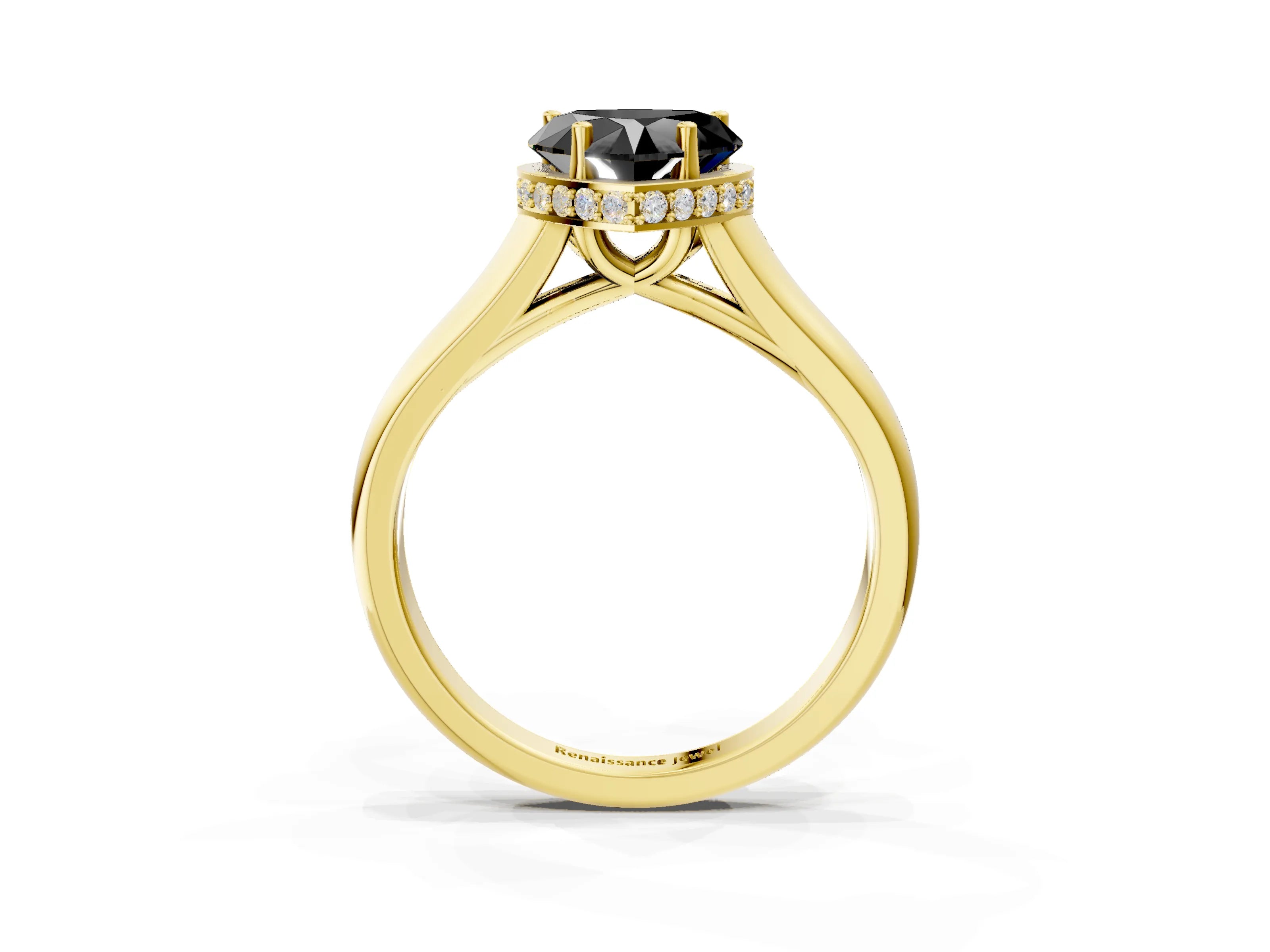 Yellow gold Fancy Black Heart Cut Solitaire Diamond Engagement Ring with Four-Prong Setting and Tapered Band_3