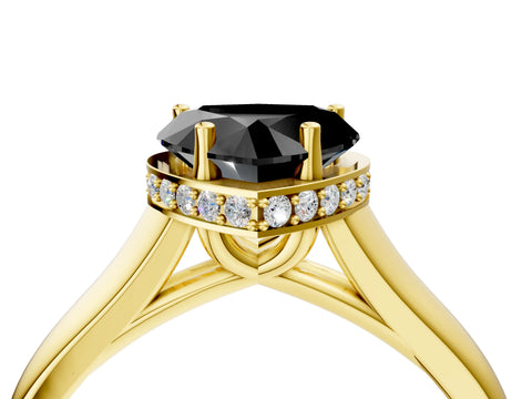 Yellow gold Fancy Black Heart Cut Solitaire Diamond Engagement Ring with Four-Prong Setting and Tapered Band_4