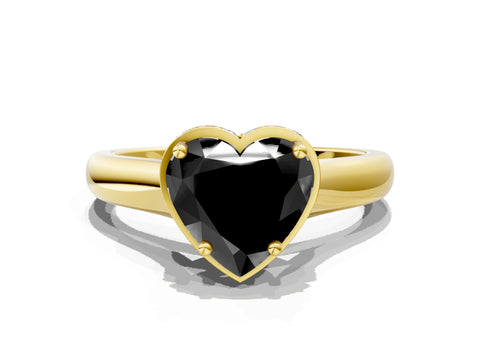 Yellow gold Fancy Black Heart Cut Solitaire Diamond Engagement Ring with Four-Prong Setting and Tapered Band