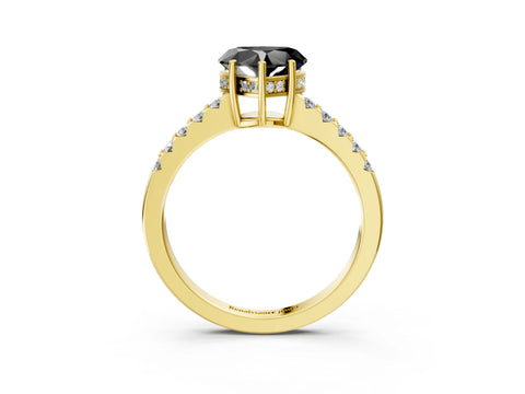 Yellow gold Fancy Black Heart Cut Solitaire Diamond Engagement Ring with Pavé Band and Six-Prong Setting_15