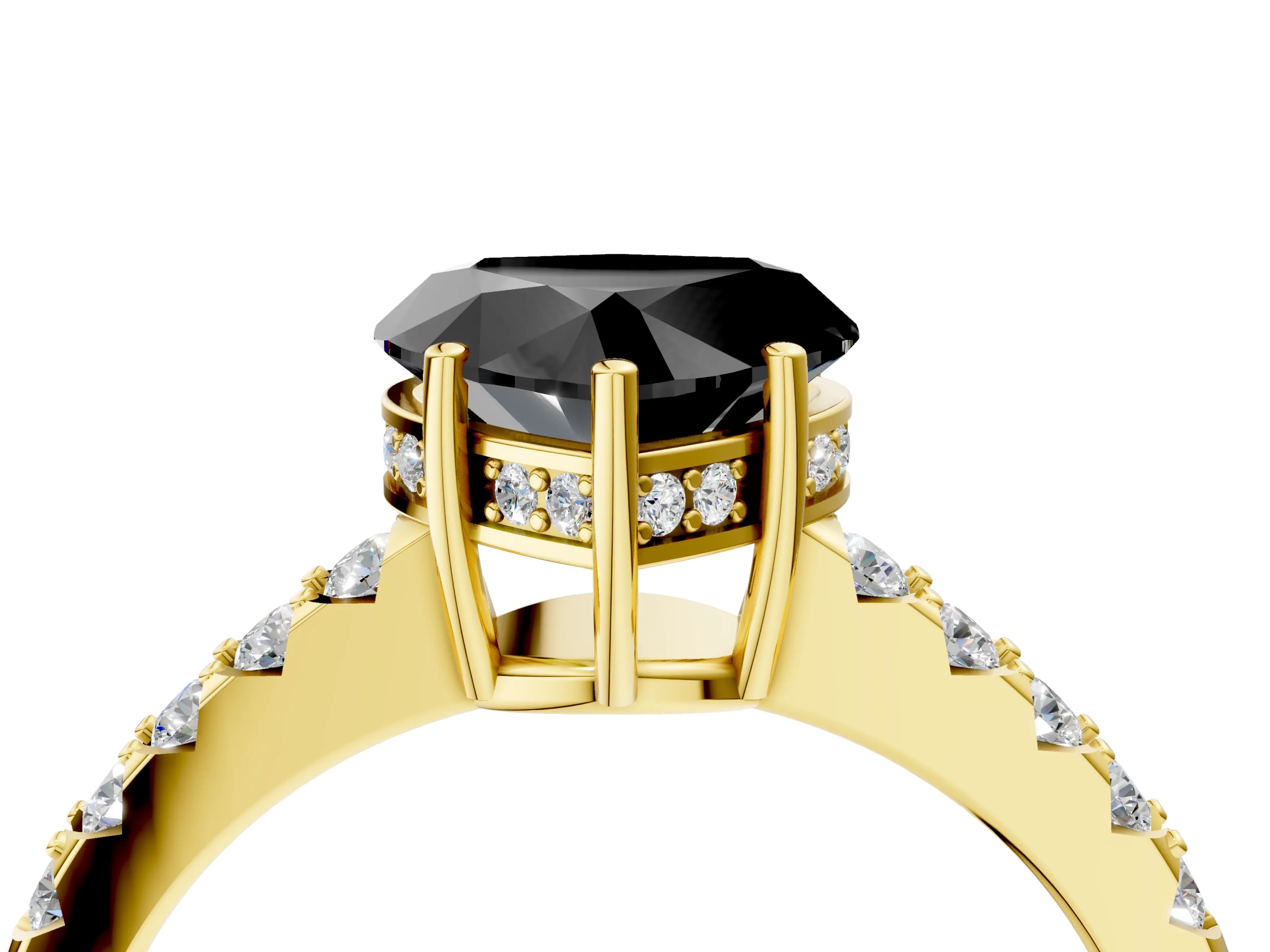 Yellow gold Fancy Black Heart Cut Solitaire Diamond Engagement Ring with Pavé Band and Six-Prong Setting_16