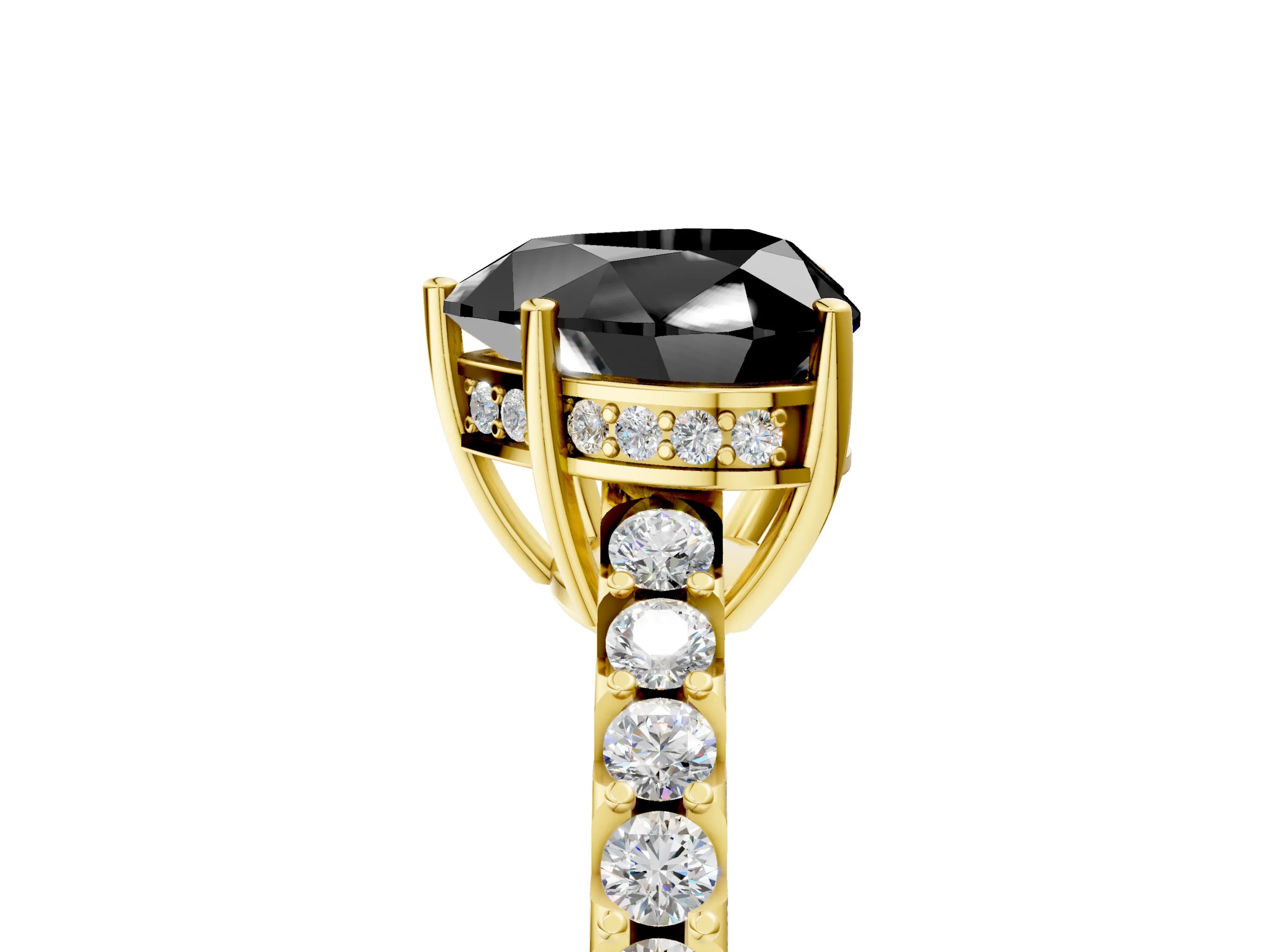 Yellow gold Fancy Black Heart Cut Solitaire Diamond Engagement Ring with Pavé Band and Six-Prong Setting_17