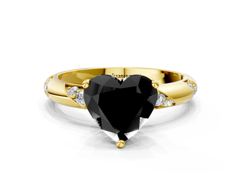 Yellow gold Fancy Black Heart Cut Solitaire Diamond Engagement Ring with Twisted Pave Band and Four-Prong Setting_3