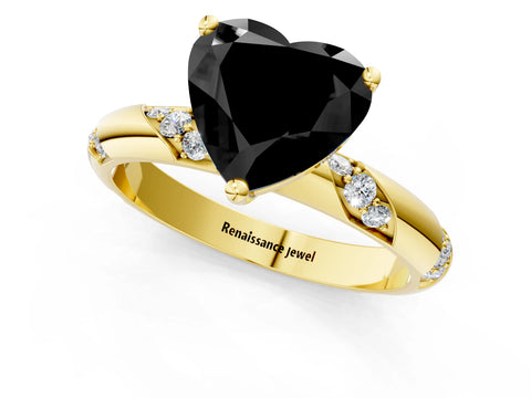 Yellow gold Fancy Black Heart Cut Solitaire Diamond Engagement Ring with Twisted Pave Band and Four-Prong Setting_4