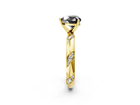 Yellow gold Fancy Black Heart Cut Solitaire Diamond Engagement Ring with Twisted Pave Band and Four-Prong Setting_5