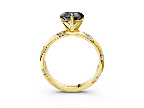 Yellow gold Fancy Black Heart Cut Solitaire Diamond Engagement Ring with Twisted Pave Band and Four-Prong Setting_6
