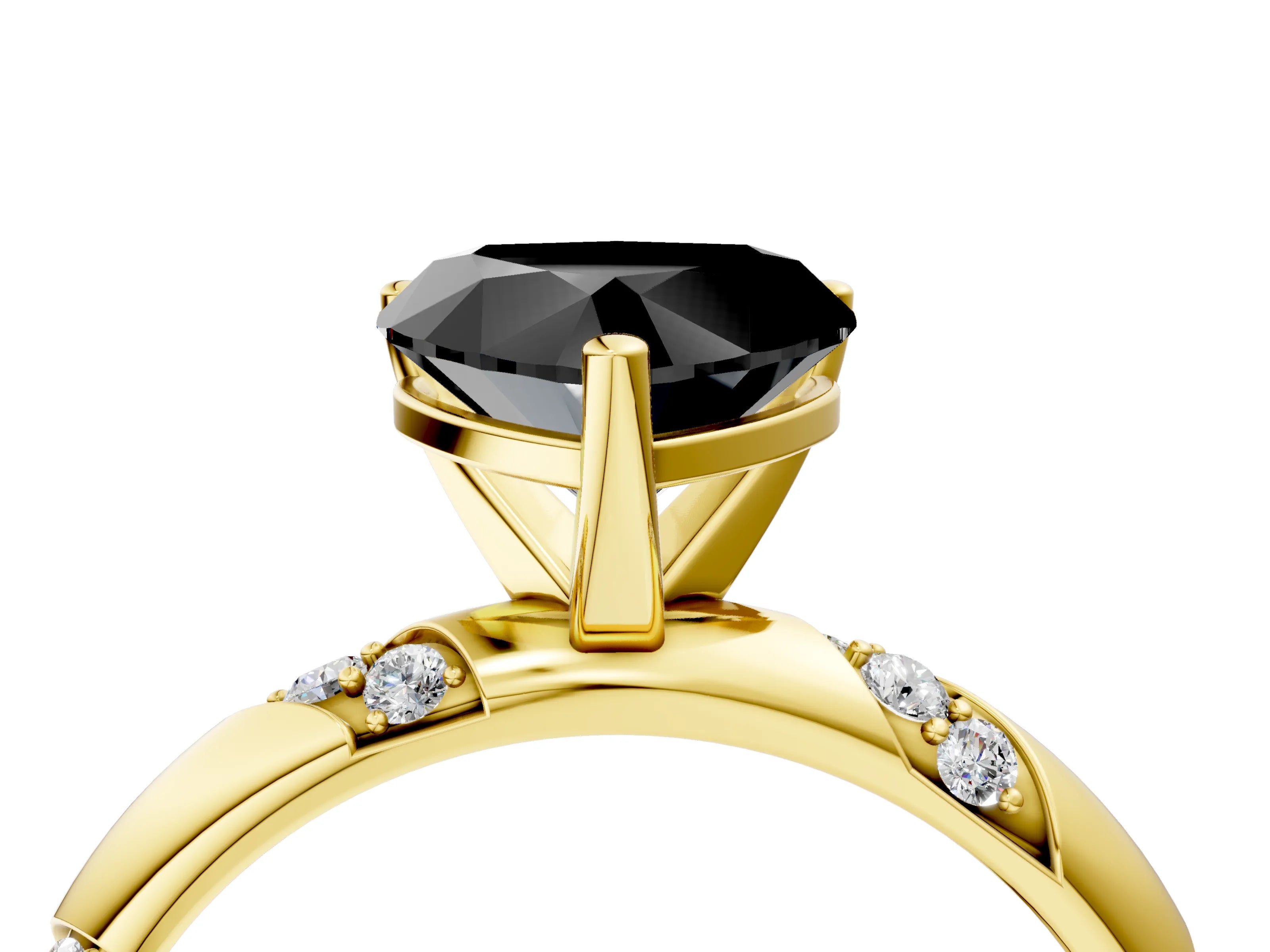 Yellow gold Fancy Black Heart Cut Solitaire Diamond Engagement Ring with Twisted Pave Band and Four-Prong Setting_7