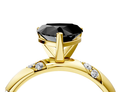 Yellow gold Fancy Black Heart Cut Solitaire Diamond Engagement Ring with Twisted Pave Band and Four-Prong Setting_7