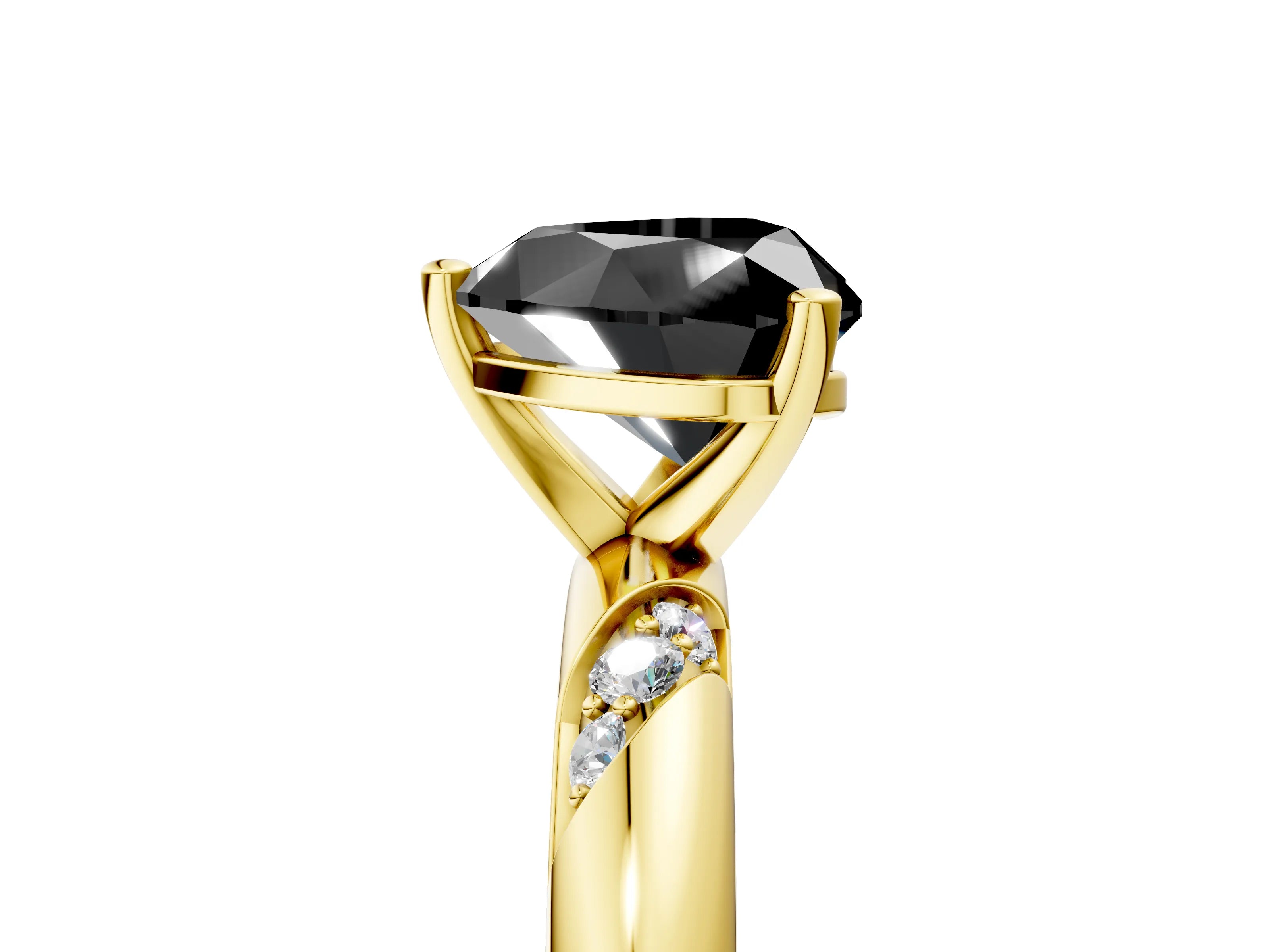 Yellow gold Fancy Black Heart Cut Solitaire Diamond Engagement Ring with Twisted Pave Band and Four-Prong Setting_8