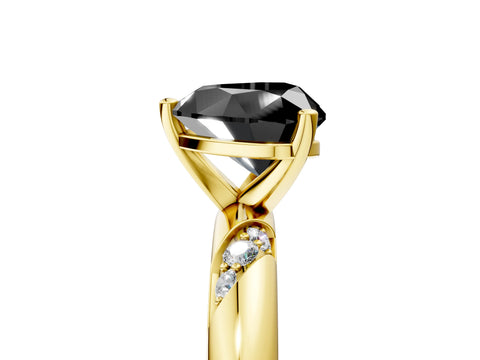 Yellow gold Fancy Black Heart Cut Solitaire Diamond Engagement Ring with Twisted Pave Band and Four-Prong Setting_8